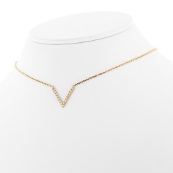 Collier pendentif motif V pavé de diamants sertis mini-griffes en or 18 carats