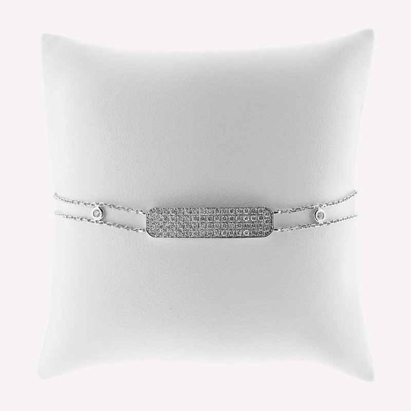Bracelet moderne pour femme motif rectangle pavé de diamant accompagné de 2 mini oui, en or 18 carats
