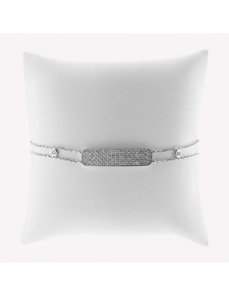 Bracelet moderne pour femme motif rectangle pavé de diamants accompagné de 2 mini oui, en or 18 carats