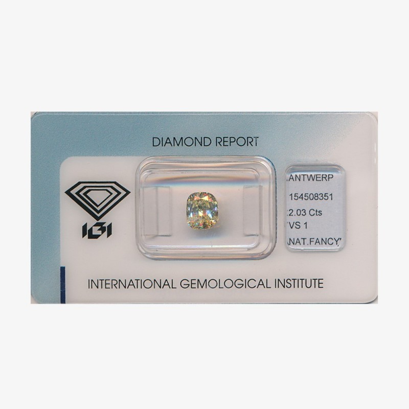 Diamant Rectangle Coussin 2,03ct Fancy Light Yellow - VS1