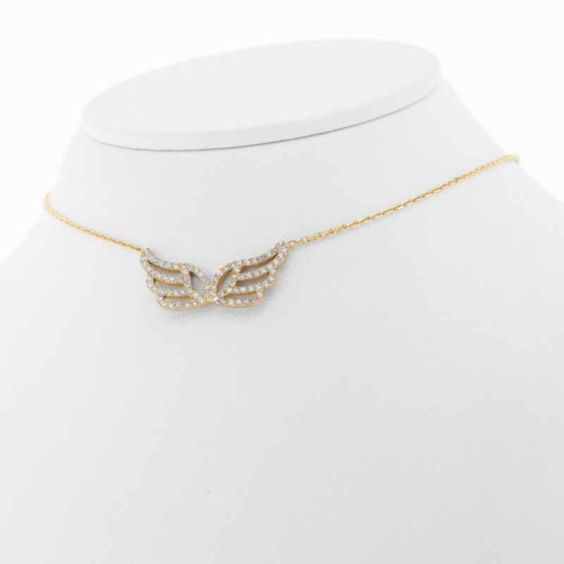 Collier or et diamants à motif ailes d'ange  pavées de diamants - or 18 carats.
