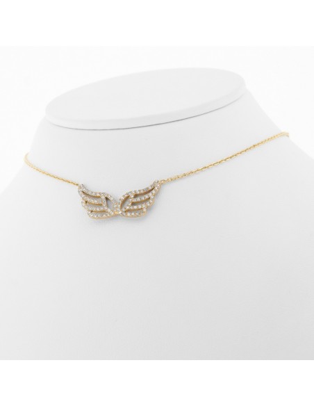 Collier or et diamants à motif ailes d'ange  pavées de diamants - or 18 carats.