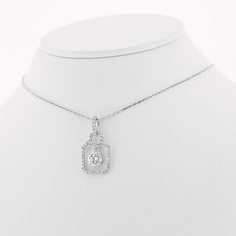 Collier pendentif mobile vintage diamants avec pampille , sertis griffes et minigriffes en or 18 carats 