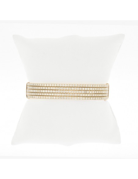 Bracelet rigide articulé 5 rangs de diamants sertis mini-griffes - Or 18 carats