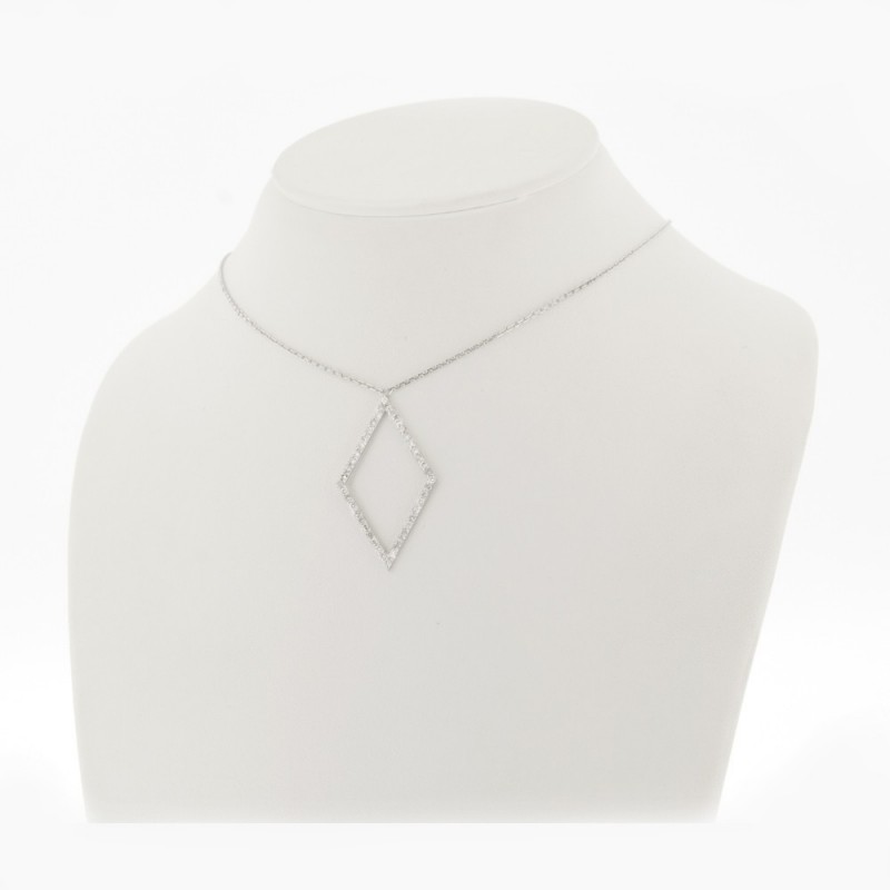 Collier motif de losange pavé de diamants sertis grains - Or 18 carats