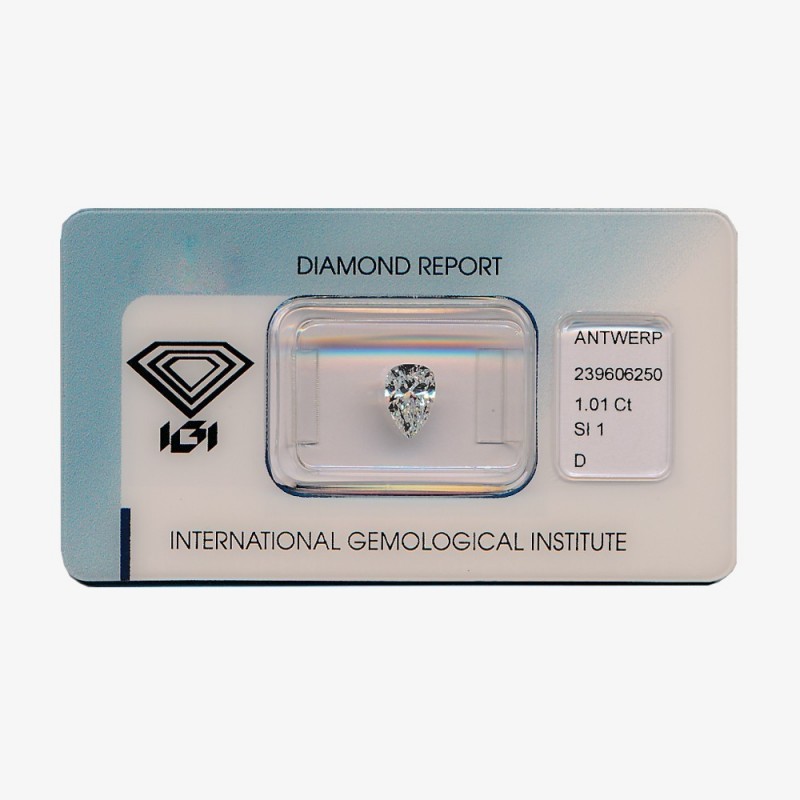 Diamant Poire de1,01 ct D - SI1