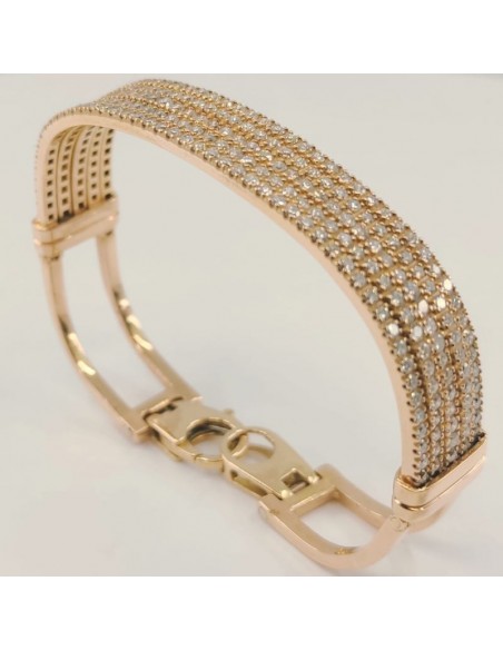 Bracelet rigide en or rose 18 carats avec 5 rangs de diamants pour 3,70ct.