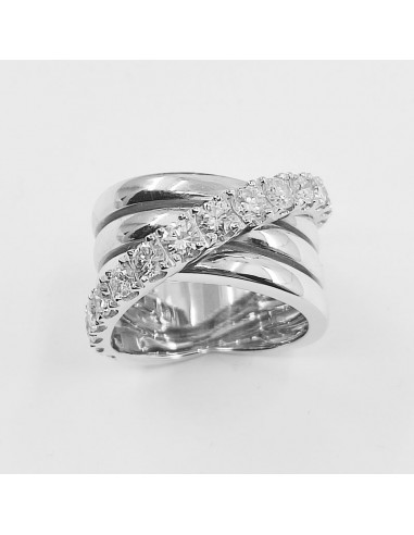 Bague or et diamants Ellipse. Large et moderne à multiples anneaux dont un pavé de diamants - or 18 carats