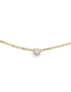 Collier Diamant solo 0,15 ct sur chaton 3 griffes - or 18 carats