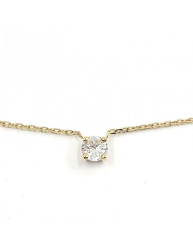 Collier avec un diamant solitaire de 0,30 ct. Monture extra plate. Chaine maille forçat diamantée - or 18 carats