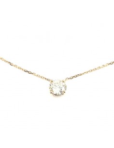Collier avec un diamant solitaire de 1,54 ct. Monture extra plate. Chaine maille forçat diamantée - or 18 carats