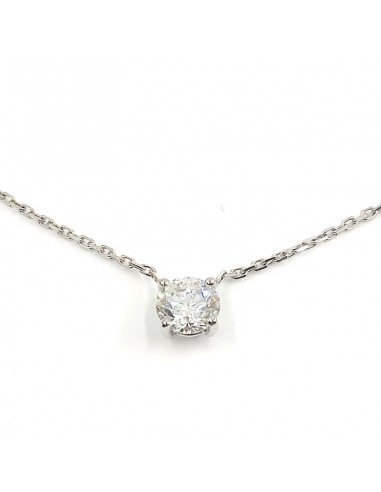 Collier avec un diamant solitaire de 0,90 ct. Monture extra plate. Chaine maille forçat diamantée - or 18 carats
