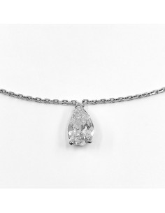 Collier avec pendentif diamant de forme poire 1,10 ct sur chaine maille forçat - or 18 carats