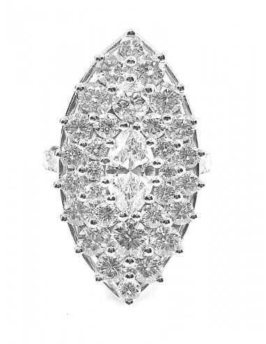 Bague or et diamants Pompadour. Marquise pavée de diamants - or 18 carats