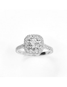 Bague or et diamants Lady. Entourage carré avec diamant central de 0,61 ct - or 18 carats