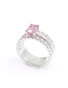 Bague or et diamants Mira SR. Corps ruban large 2 rangées de diamant et saphir rose RPC - or 18 carats