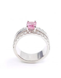 Bague or et diamants Mira SR. Corps ruban large 2 rangées de diamant et saphir rose RPC - or 18 carats 2