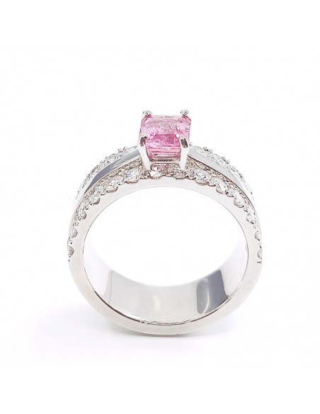 Bague or et diamants Mira SR. Corps ruban large 2 rangées de diamant et saphir rose RPC - or 18 carats