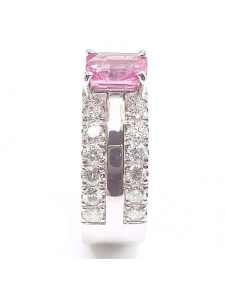 Bague or et diamants Mira SR. Corps ruban large 2 rangées de diamant et saphir rose RPC - or 18 carats