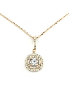 Collier diamants double entourage forme coussin - or 18 carats