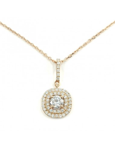 Collier diamants double entourage forme coussin - or 18 carats