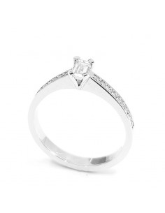 Solitaire or et diamants Victorine. Diamant baguette - or 18 carats