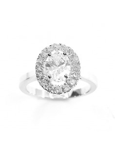 Solitaire or et diamants Ninon. Modèle à entourage avec un diamant ovale - or 18 carats 2