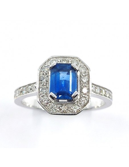 Bague or, saphir et diamant Rose. Modèle avec un saphir RPC et diamants - or 18 carats