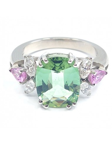 Bague or, diamants, tourmaline verte et saphirs roses Comtesse - or 18 carats