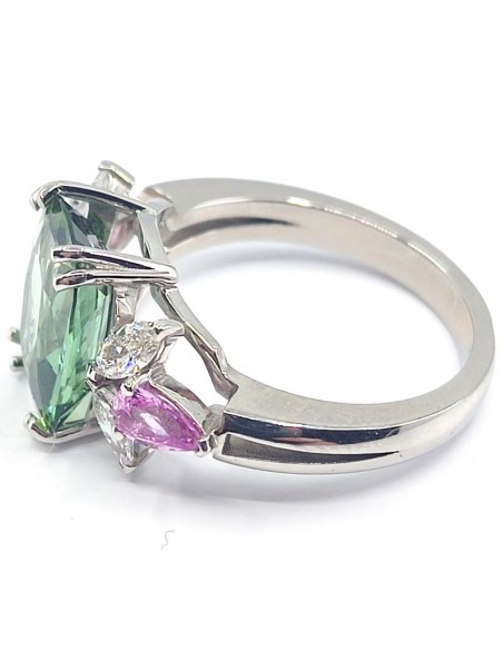 Bague or, diamants, tourmaline verte et saphirs roses Comtesse - or 18 carats