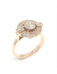 Bague Rosy. Solitaire à entourage absolument rétro - or 18 carats.