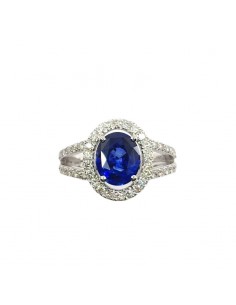 Bague or , saphir et diamants Olympe. Saphir de 2,60 ct sur corps double fourche - or 18 carats 2