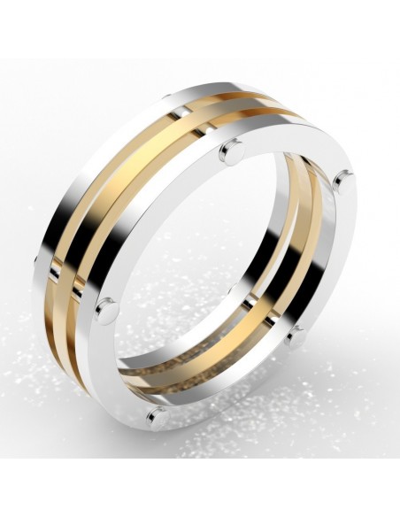 Alliance homme originale rivetée  6,5 mm - or 18 carats (couleur au choix)
