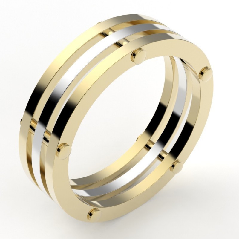 Alliance homme originale rivetée  6,5 mm - or 18 carats (couleur au choix)