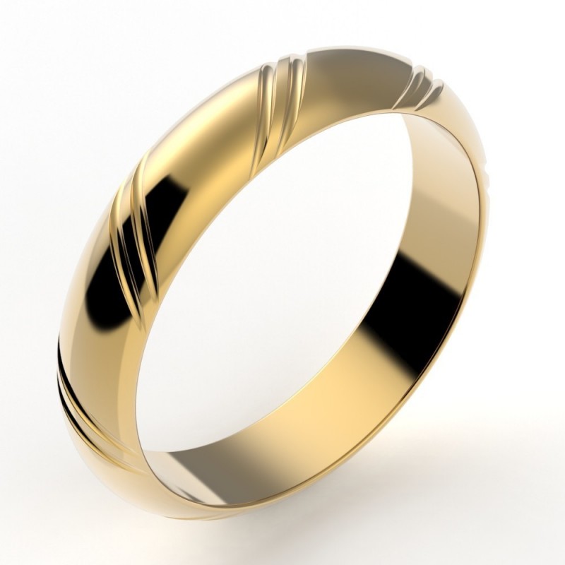 Alliance or Homme Elie, deux liserés en diagonale - or 18 carats - 4,5 mm