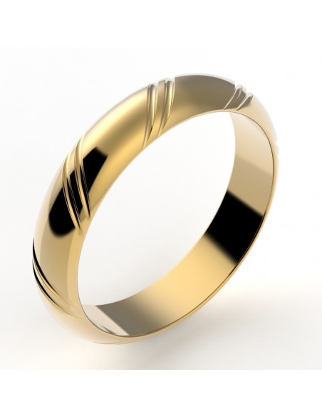 Alliance or Homme Elie, deux liserés en diagonale - or 18 carats - 4,5 mm