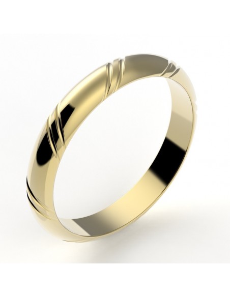 Alliance or Homme Marius, demi jonc 2 liserés en diagonale - 3,5 mm - or 18 carats