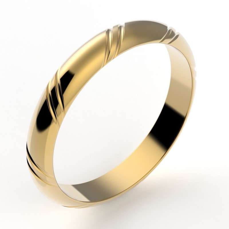 Alliance or Homme Marius, demi jonc 2 liserés en diagonale - 3,5 mm - or 18 carats