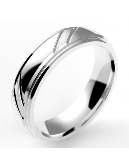 Alliance or homme Kevin. Godron et 2 liserés - or 18 carats - 5,5 mm