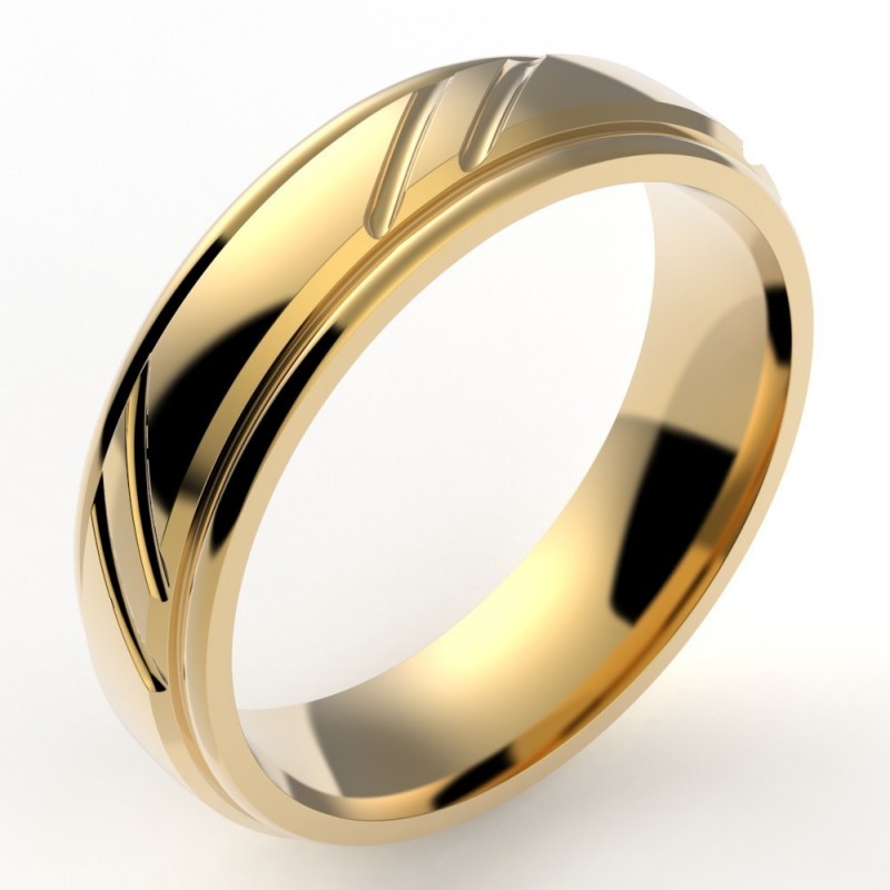 Alliance or homme Kevin. Godron et 2 liserés - or 18 carats - 5,5 mm