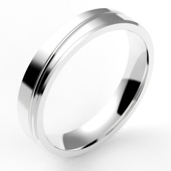 Alliance homme Stéphane. Chanfreinée et liseré diagonale en or 18 carats, 4 mm