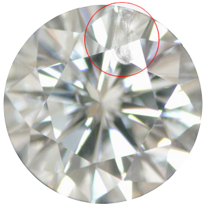 exemple d'inclusion dans un diamant taille brillant